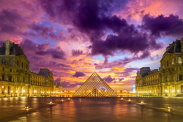 Image showing View of famous Louvre Museum with Louvre Pyramid