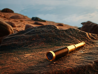 Image showing antique brass telescope