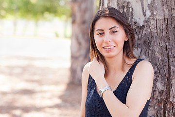 Image showing Beautiful Young Ethnic Woman Portrait Outside.