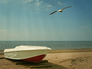 Image showing Sea boat at beach