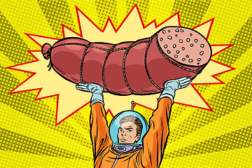 Image showing Astronaut and cooked sausage, meat products