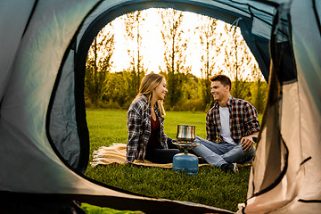 Image showing Young couple camping