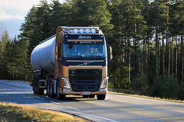 Image showing Volvo FH Semi Tanker in Autumn Sunlight