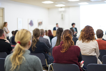 Image showing Speaker giving presentation on business conference.