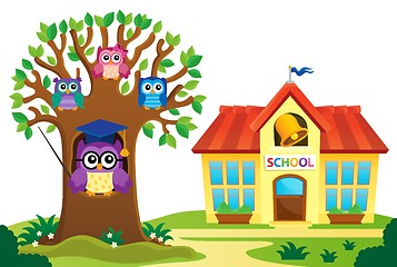 Image showing Tree and owls near school theme 1