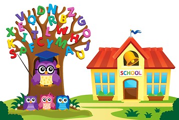 Image showing Tree and owls near school theme 2