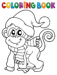 Image showing Coloring book monkey in winter clothes