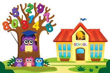 Image showing Tree and owls near school theme 3