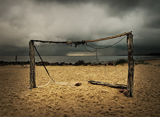 Image showing football goals at the beach 