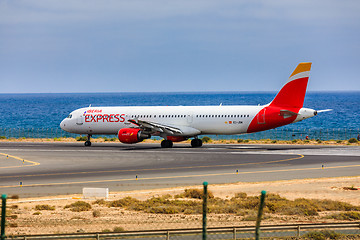 Image showing ARECIFE, SPAIN - APRIL, 15 2017: AirBus A321 of IBERIA with the 