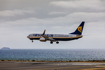 Image showing ARECIFE, SPAIN - APRIL, 15 2017: Boeing 737-800 of RYANAIR with 