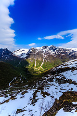 Image showing A winding and narrow road providing access to the mountain in St