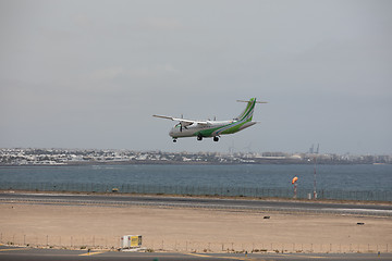 Image showing ARECIFE, SPAIN - APRIL, 15 2017: ATR 72 of Binter landing at Lan