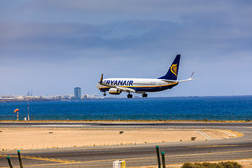 Image showing ARECIFE, SPAIN - APRIL, 15 2017: Boeing 737-800 of RYANAIR with 