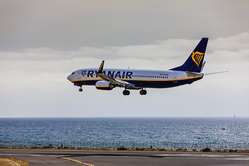 Image showing ARECIFE, SPAIN - APRIL, 15 2017: Boeing 737-800 of RYANAIR landi