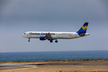 Image showing ARECIFE, SPAIN - APRIL, 16 2017: AirBus A321 of ThomasCook.com w