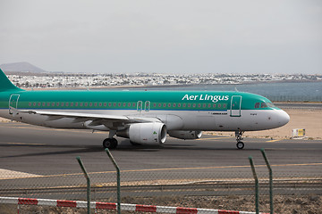 Image showing ARECIFE, SPAIN - APRIL, 15 2017: AirBus A320 of Aer Lingus at La