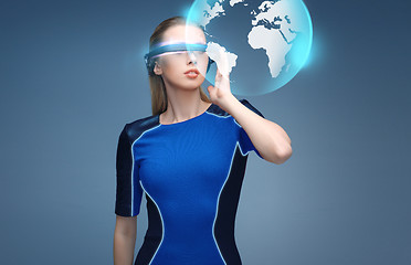 Image showing woman in virtual reality 3d glasses with earth