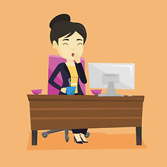 Image showing Tired employee yawning in office.