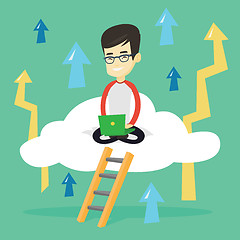 Image showing Business man sitting on cloud with laptop.