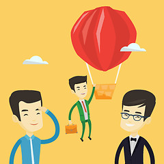 Image showing Business man hanging on balloon.
