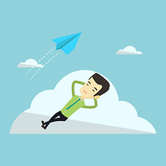 Image showing Business man lying on cloud vector illustration.