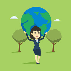 Image showing Business woman holding globe vector illustration.