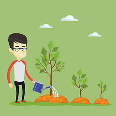 Image showing Business man watering trees vector illustration.