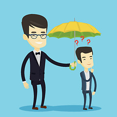 Image showing Businessman holding umbrella over man.