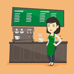 Image showing Barista standing near coffee machine.