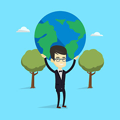 Image showing Business man holding globe vector illustration.