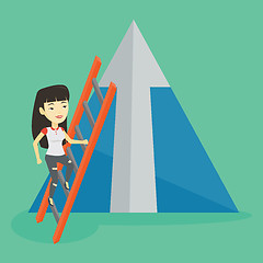 Image showing Business woman climbing on mountain.