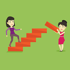 Image showing Business woman runs up the career ladder.