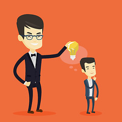 Image showing Business man giving idea bulb to his partner.