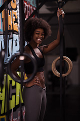 Image showing portrait of black women after workout dipping exercise