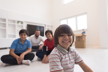 Image showing portrait of happy young boys with their dad