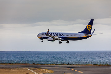 Image showing ARECIFE, SPAIN - APRIL, 15 2017: Boeing 737-800 of RYANAIR landi