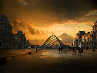 Image showing View of famous Louvre Museum with Louvre Pyramid