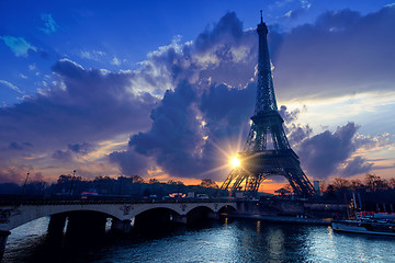 Image showing The Eiffel tower at sunrise in Paris 