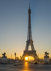 Image showing The Eiffel tower at sunrise in Paris 