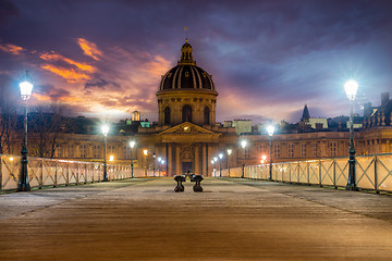 Image showing Bridge by the Seine river in Paris at night