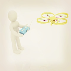 Image showing 3d man with drone, quadrocopter, with photo camera. 3d render. 3