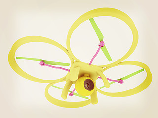 Image showing Drone, quadrocopter, with photo camera flying. 3d render. Vintag