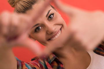 Image showing young woman over color background