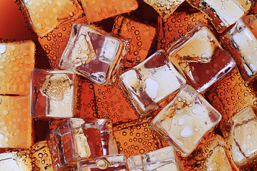 Image showing cola drink with ice cubes texture