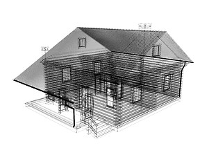 Image showing line drawing of house. 3d illustration