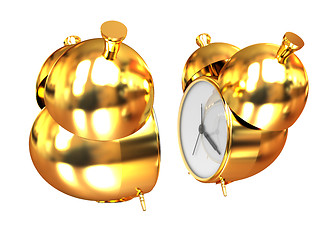 Image showing Old style of Gold Shiny alarm clock. 3d illustration