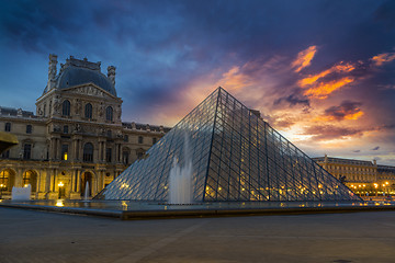 Image showing View of famous Louvre Museum with Louvre Pyramid