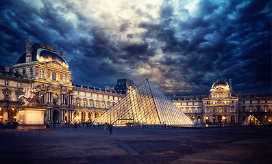 Image showing View of famous Louvre Museum with Louvre Pyramid