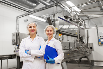 Image showing happy women technologists at ice cream factory